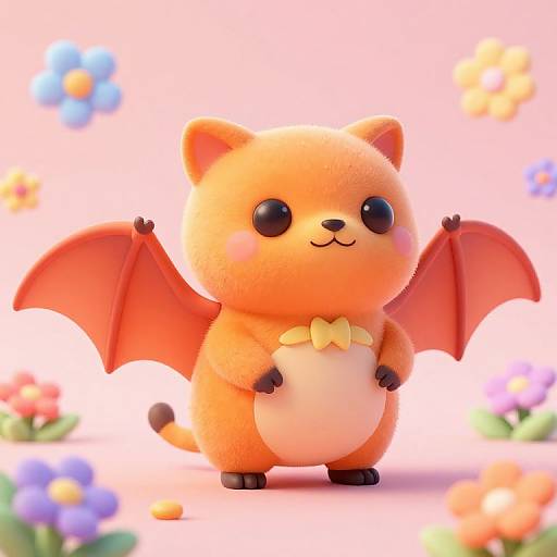 Cute Orange Scottish Fold Bat Character