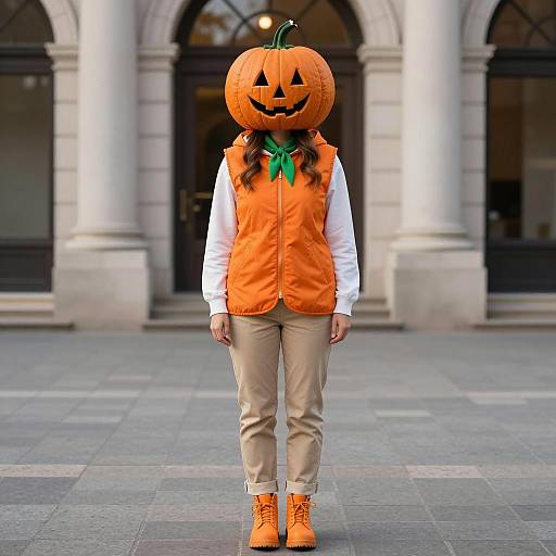 Woman in Pumpkin Costume Standing Outdoors