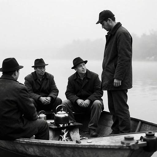 Mysterious Black and White Boat Scene