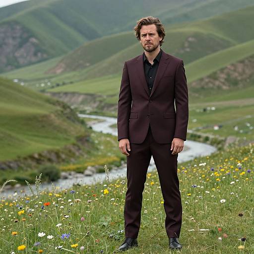 Handsome Man in Lush Mountain Meadow
