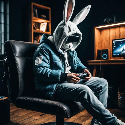 Anthropomorphic Rabbit Gaming with VR Headset