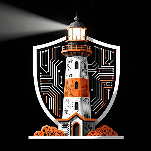 Futuristic Cybersecurity Lighthouse Illustration