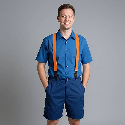 Smiling Man in Blue Outfit