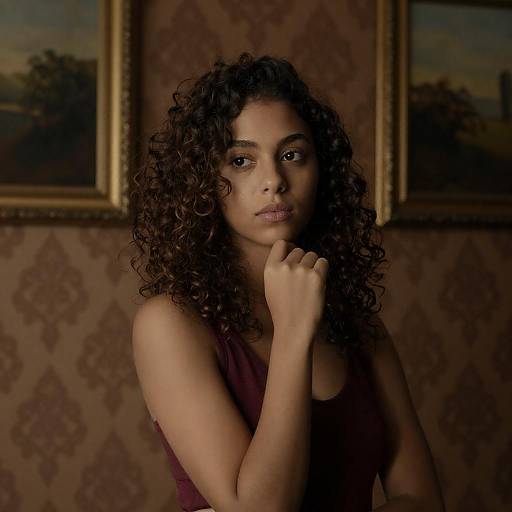 Pensive Woman in Maroon Sleeveless Top