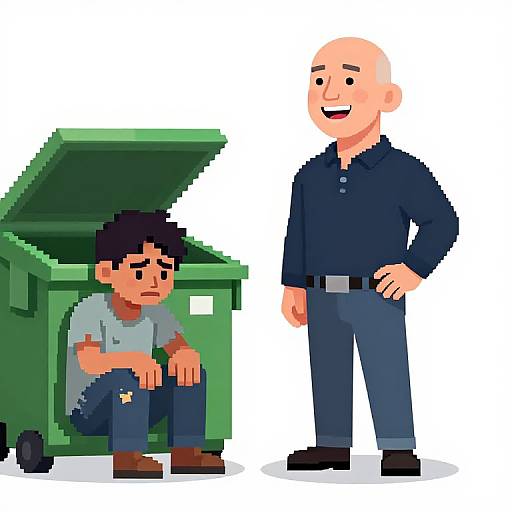 Pixel Art of Wealthy Man Laughing at Homeless Person
