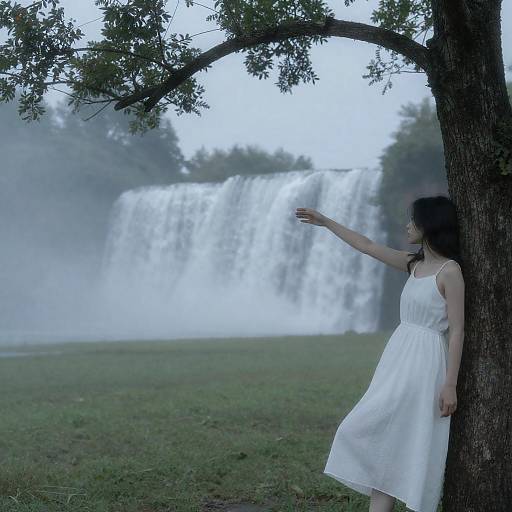 Ethereal Woman in a Misty Landscape