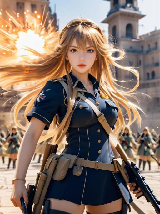 Anime Infantry Girl in War Scene