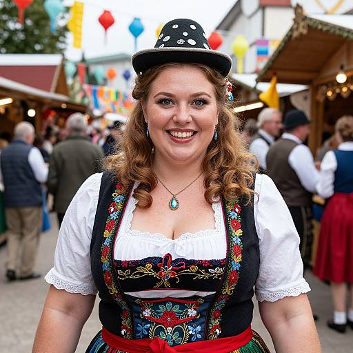 Joyful Plus-Size Woman in German Costume