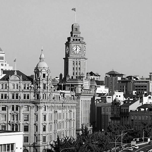 Vintage Black-and-White Cityscape