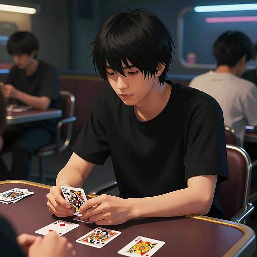 Cyberpunk Young Man Playing Cards