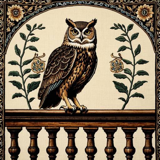 Embroidered Tapestry of a Wise Owl