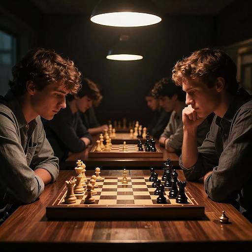 Dramatic Chess Duel in Dim Light