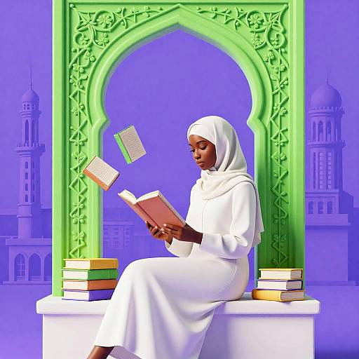 Neon Arch Woman Reading Books