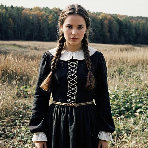 Young Woman in Pilgrim Costume Outdoors