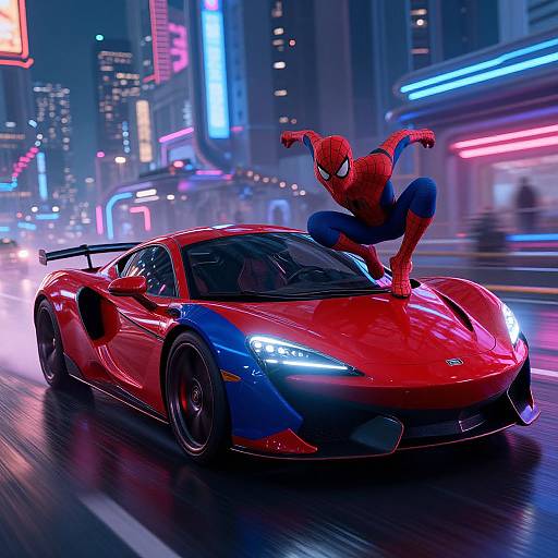 Spiderman Racing Through Futuristic City