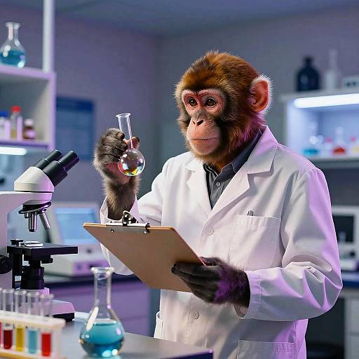 Monkey Scientist Analyzing Chemical Reactions
