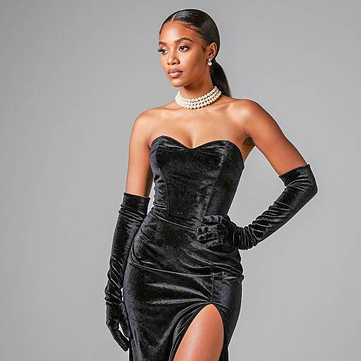 Elegant Woman in Black Velvet Attire