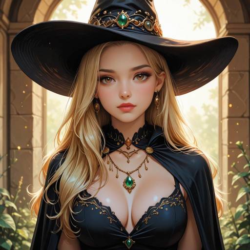 Mystical Blonde Witch in Enchanting Attire Mystical Blonde Witch in Enchanting Attire