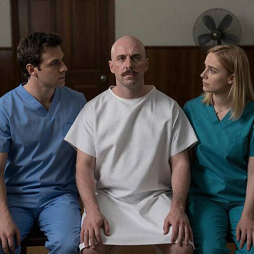 Dim Hospital Portrait: Patient and Caregivers