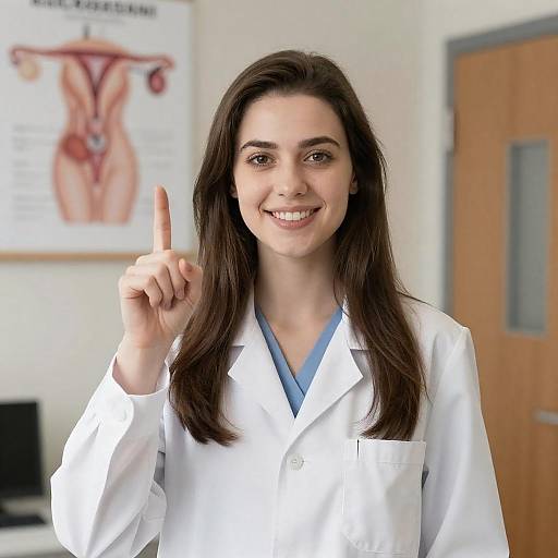 Young Female Doctor Pointing Up