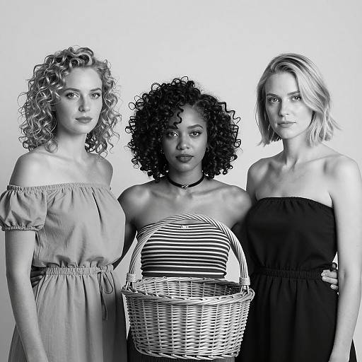 Three Women in Black and White Portrait