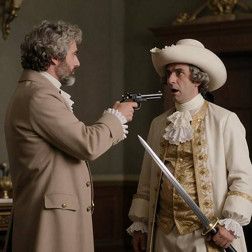 Tense Standoff in Dimly Lit Room