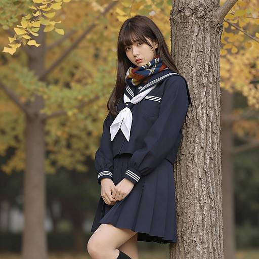 Serious Young Woman in Autumn Setting