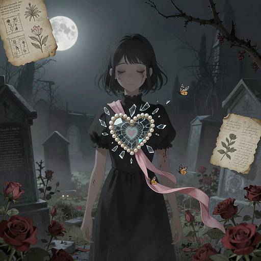 Undead Girl in Moonlit Mausoleum Court