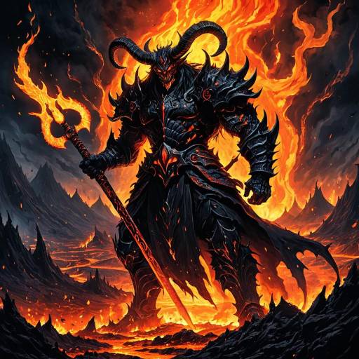 Infernal Overlord with Flaming Greatsword in Volcanic Wasteland