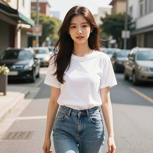 Young Woman Walking on Urban Street