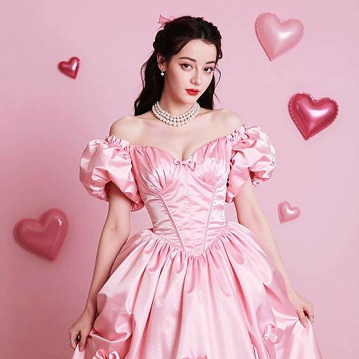 Glamorous Woman in Pink Satin Gown