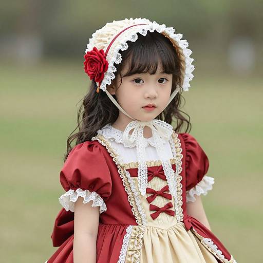 Young Girl in Red and Gold Dress