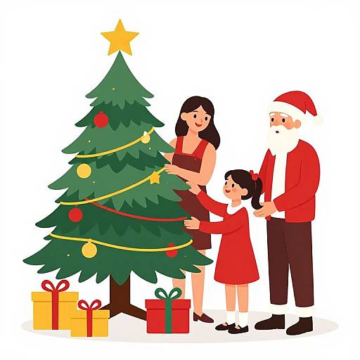 Happy Family Decorating Christmas Tree