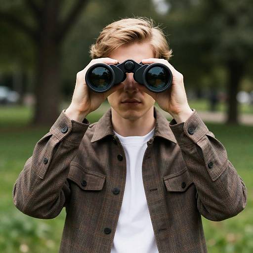 Outdoor Portrait with Binoculars in Park
