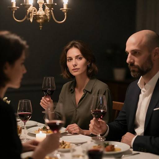 Dinner Gathering With Red Wine and Candles