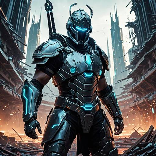 Cybernetic Gladiator in Futuristic Arena