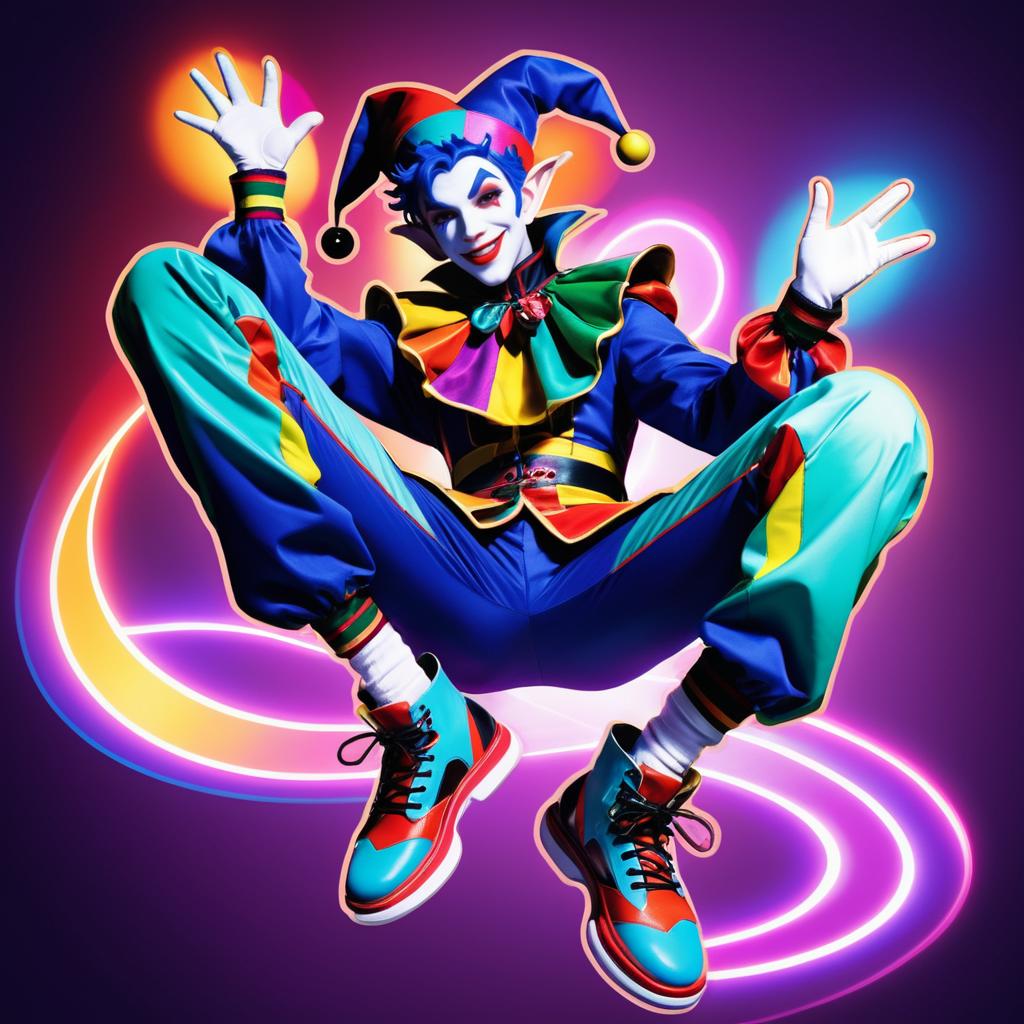 Flamboyant Jester in Vibrant Strobe Lights