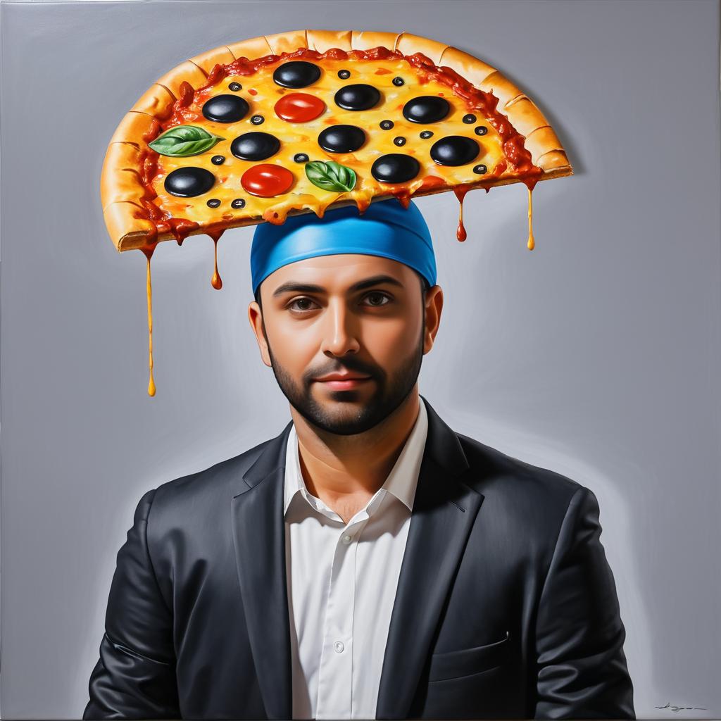 Surreal Portrait of a Pizza-Headed Man