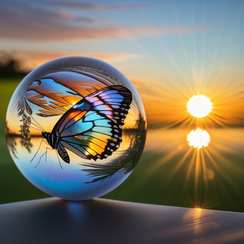 Butterfly Wing with Glass Sphere Reflection