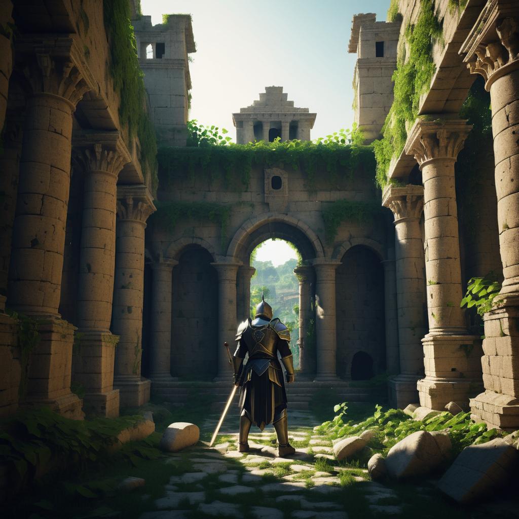 Knight in Ancient Temple Ruins