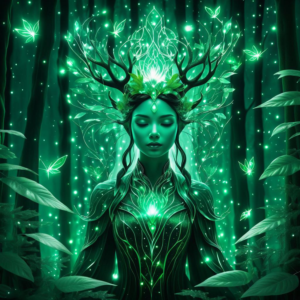 Mystical Forest Spirit in Cosmic Space