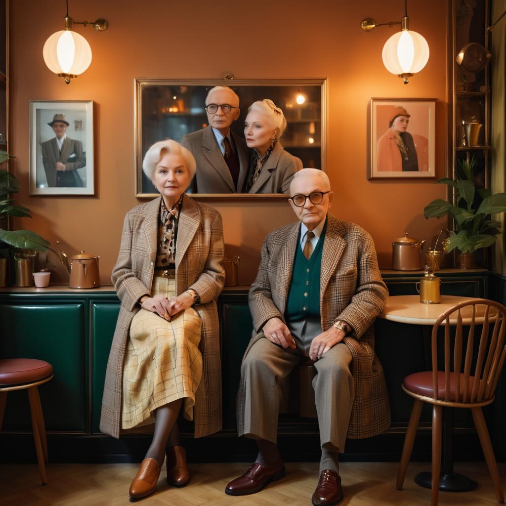 Vintage High-Fashion Couple in Cozy Cafe