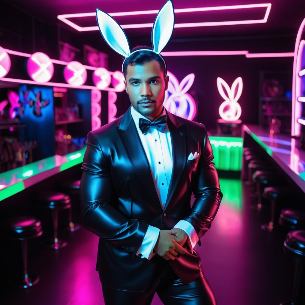 Neon Athletic Bunny in Nightclub Scene