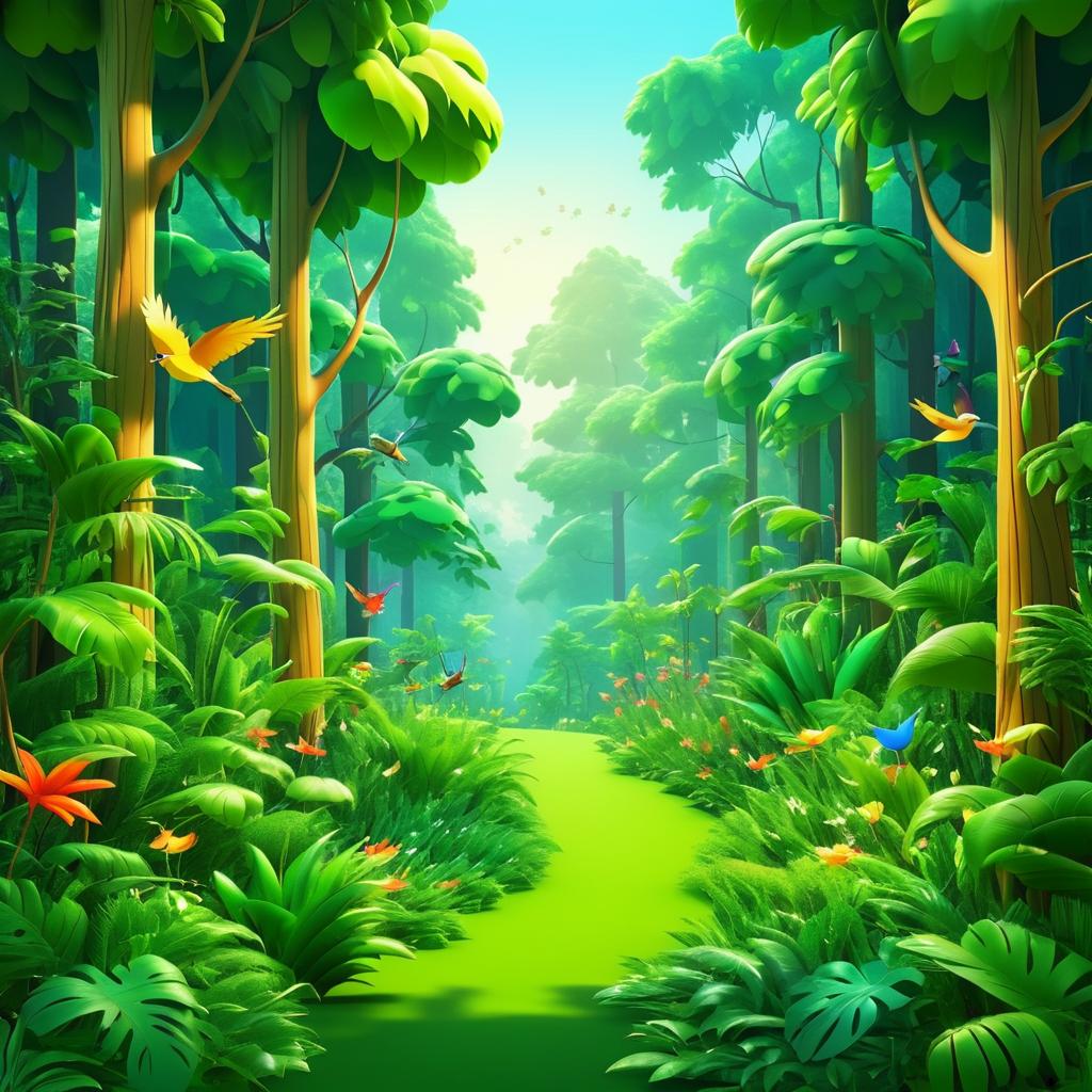 Vibrant Cartoon Forest with Singing Birds