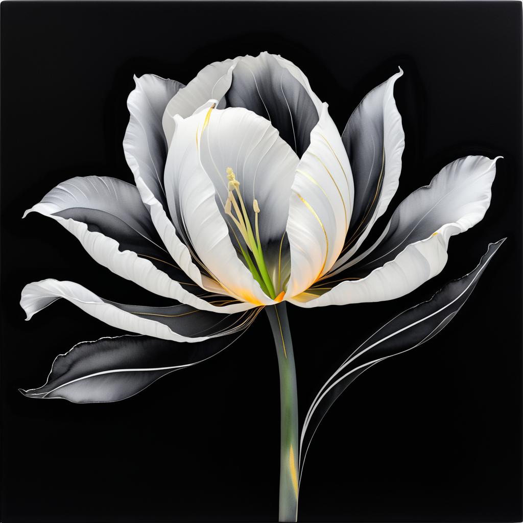 Ethereal Black and White Tulip Art