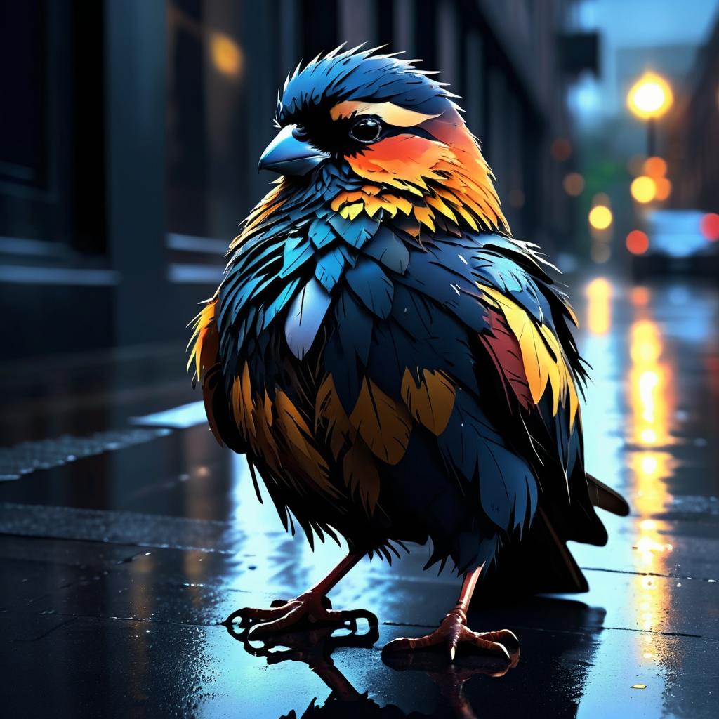 Sad Injured Bird in Rainy Atmosphere