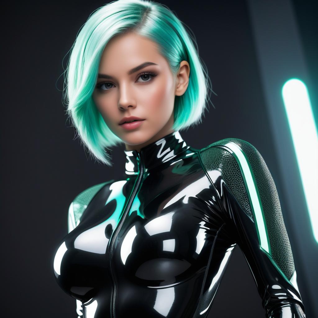 Futuristic Mint-Haired Fashion Masterpiece