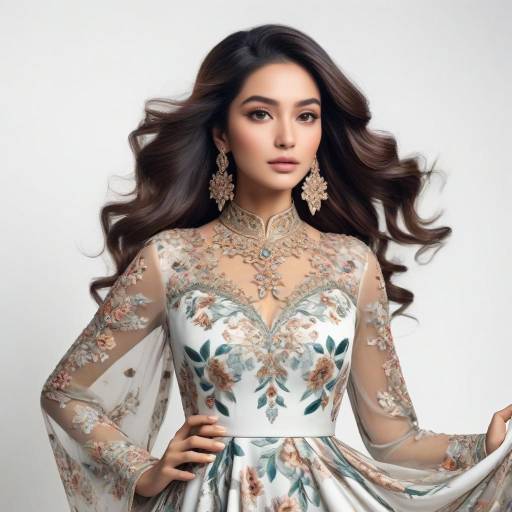 Elegant Woman in Traditional Floral Embroidered Dress