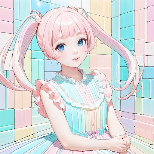 Vibrant Anime Girl Portrait in Pastels