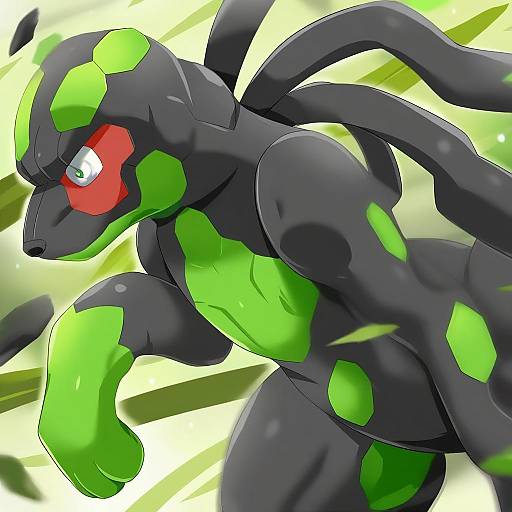 Illustration of Zygarde, pokemon in the style of Konpeto